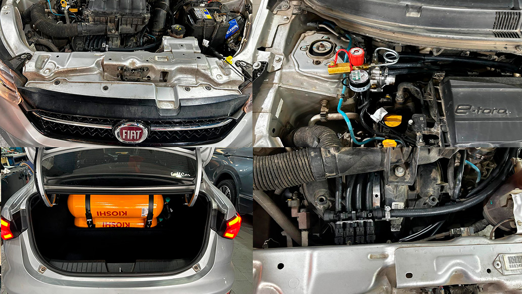   muestra de instalacion de equipo gnc en un fiat cronos